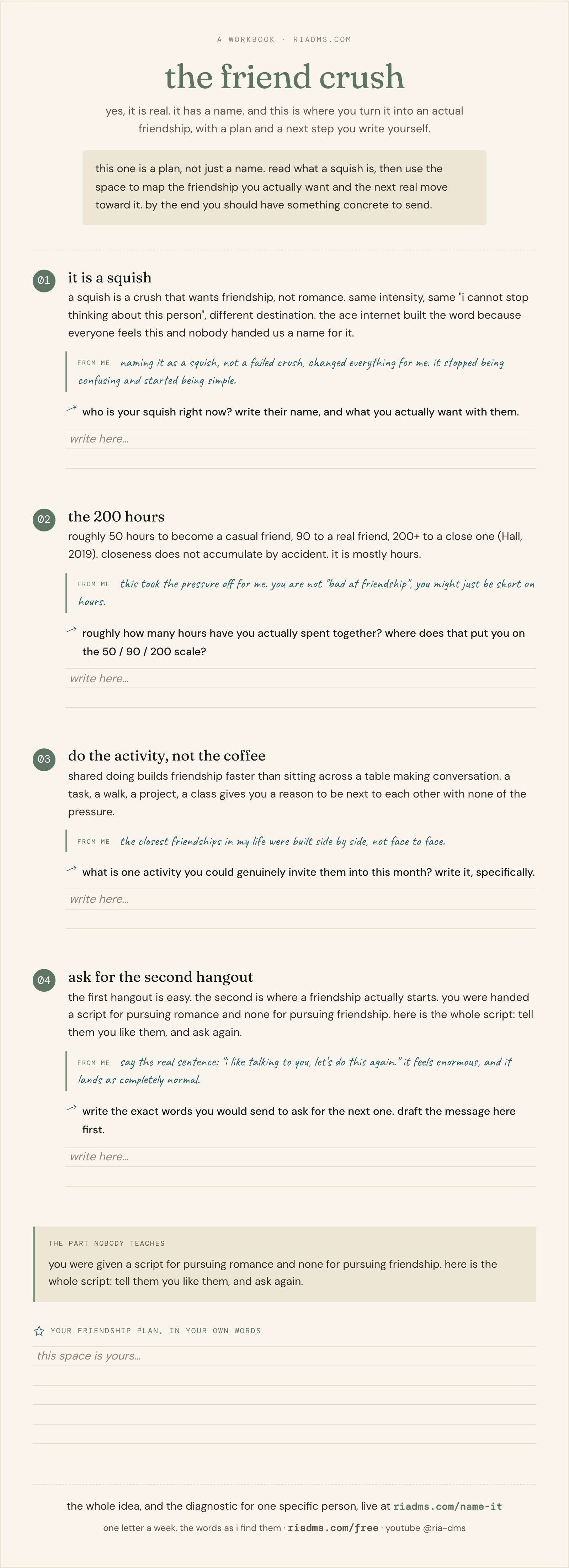 the friend crush, a one-page fill-in workbook