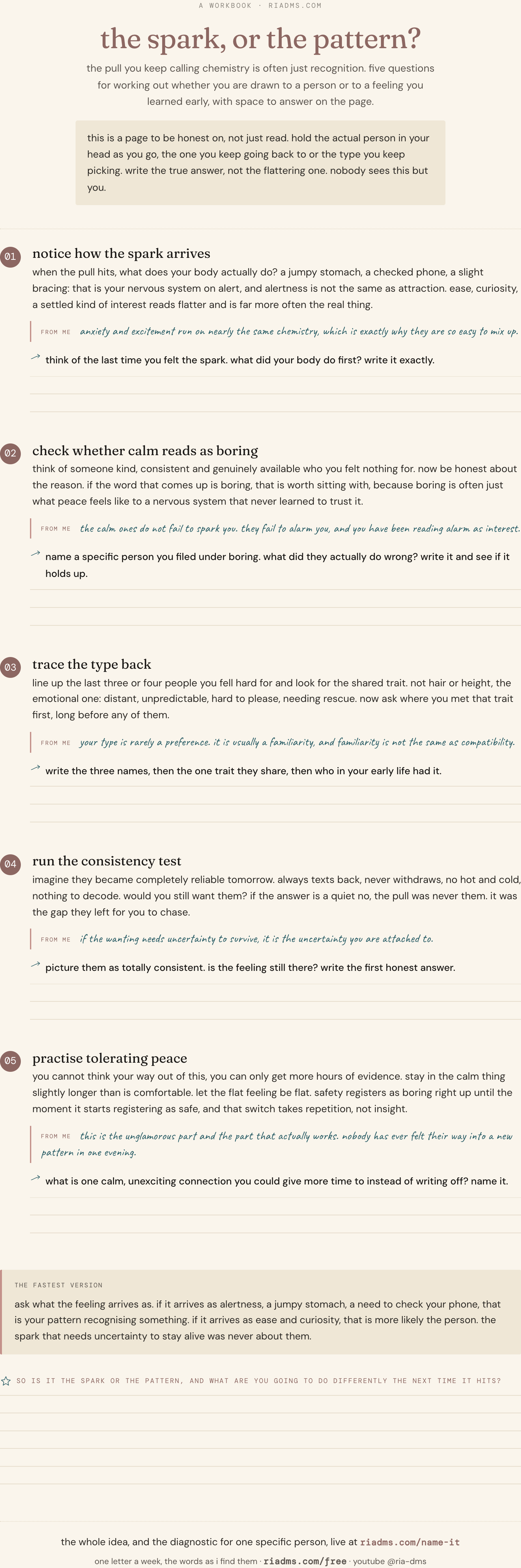 the spark, or the pattern?, a one-page fill-in workbook