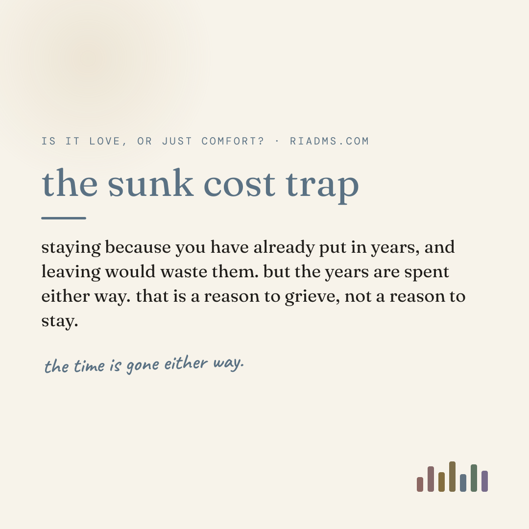 the sunk cost trap, defined: staying because you have already put in years, and leaving would waste them. but the years are spent either way. that is a reason to grieve, not a reason to stay.