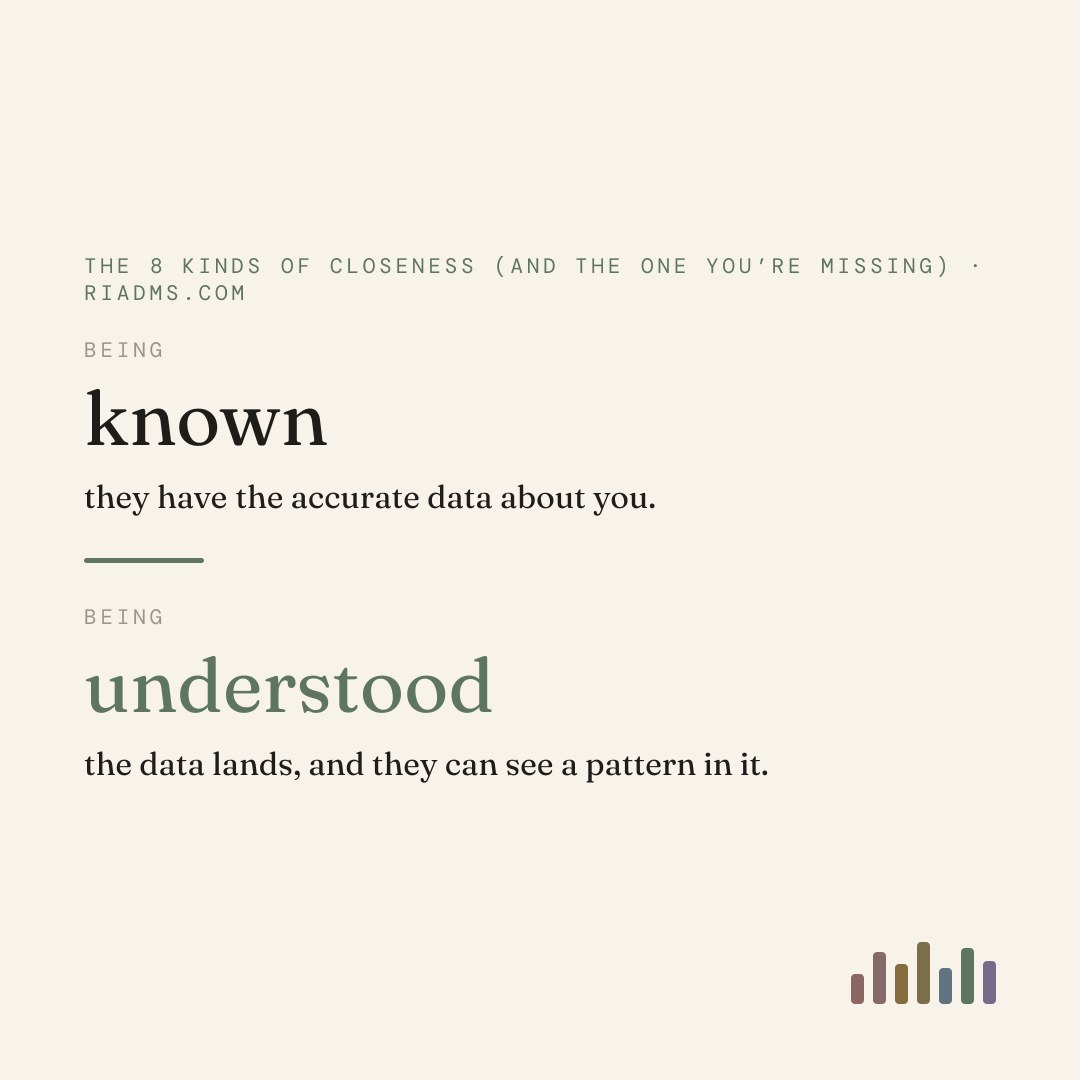 being known is when somebody has the accurate version of you. being understood is when that version lands the way you meant it. you can have the first from someone for years without the second.