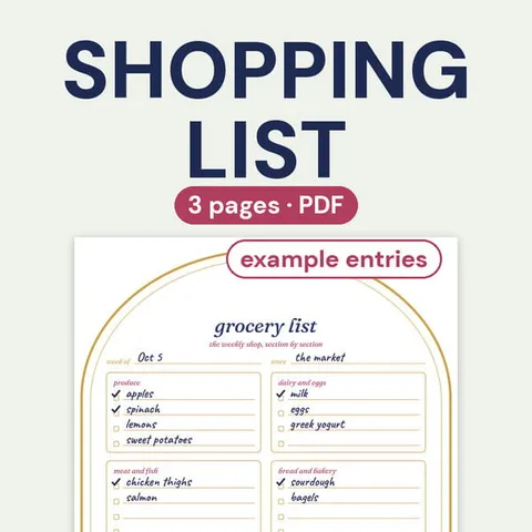 the shopping list printable, the cover