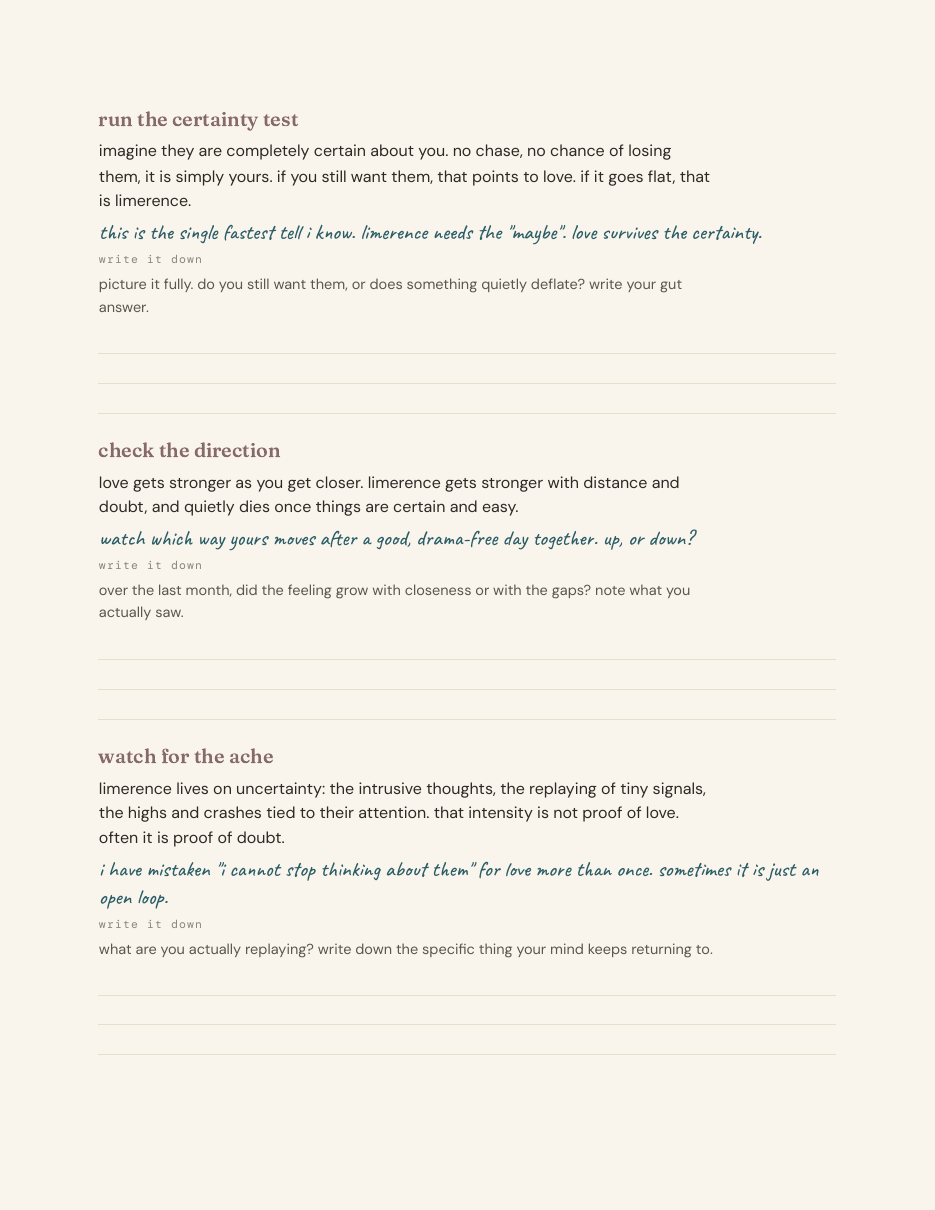 a page from part two: the love-or-limerence diagnostic with ruled writing space